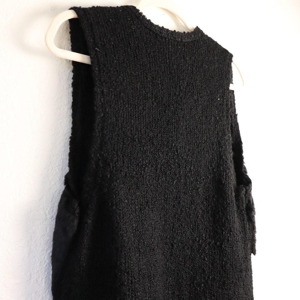 Valerie Stevens Vintage Black Faux Fur & Open Knit Vest Women's Size Small Y2K - Picture 7 of 10